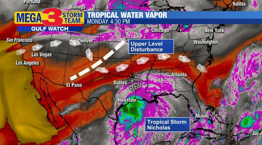 Water Vapor Image showing a disturbance heading toward Nicholas